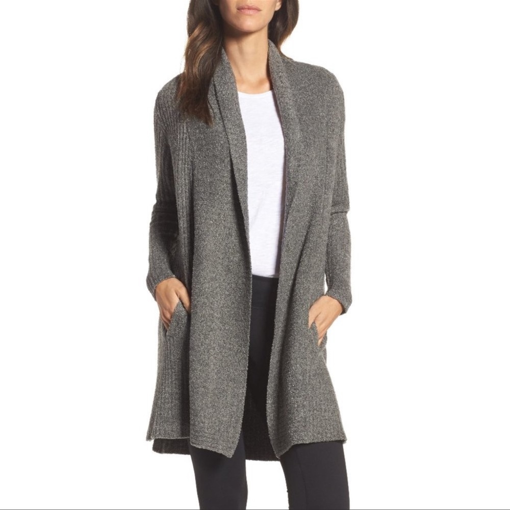 Barefoot Dreams CozyChic Lite Montecito Cardigan in Heathered Loden Carbon